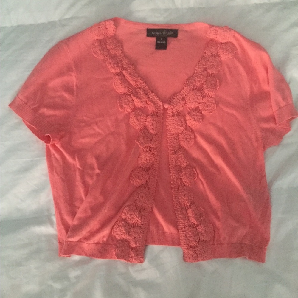 Salmon crop cardi short sleeve Small